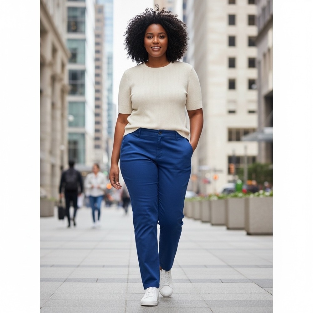 Liz Claiborne Women's Classic Chino Blue 16W  Stretch Cotton Trousers Pants